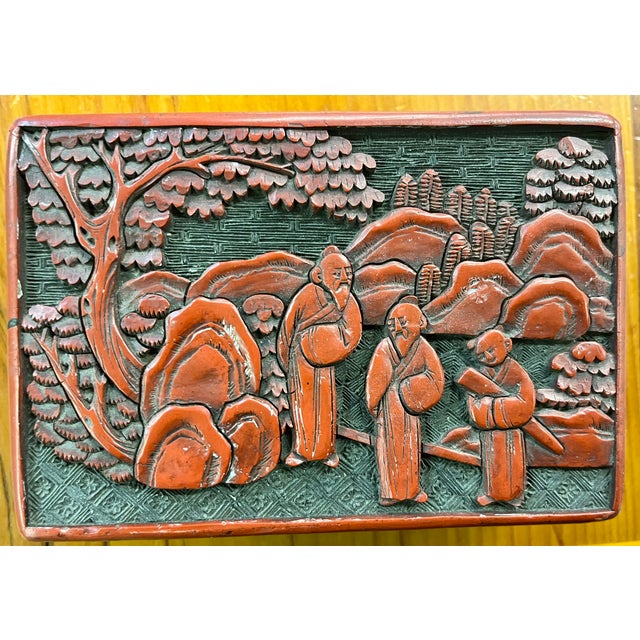 19th Century Antique 19th Century Chinese Carved Red Cinnabar Lacquer Table Box For Sale - Image 5 of 18