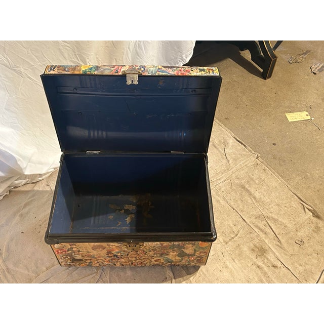 Gold Antique Decoupage Trunk Turned Coffee Table For Sale - Image 8 of 12