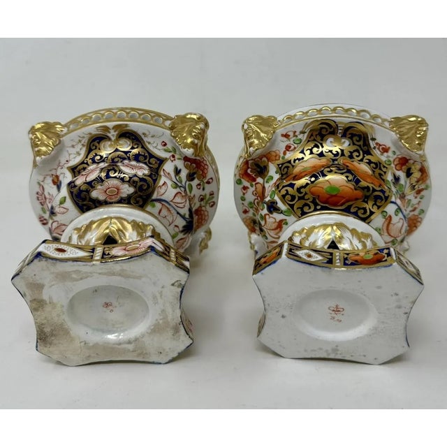 Antique Regency English Crown Derby Pair Urns Vases Pot Pourri Centerpieces 1815 For Sale - Image 10 of 11