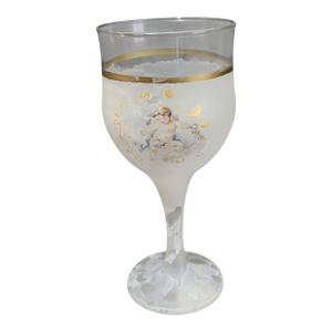 Vintage Italian Art Glass Attributed Murano Frosted Hand Painted Cherub Wine Glass