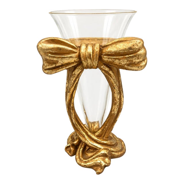 1996 Gold Gilt Bow Pedestal Glass Vase For Sale