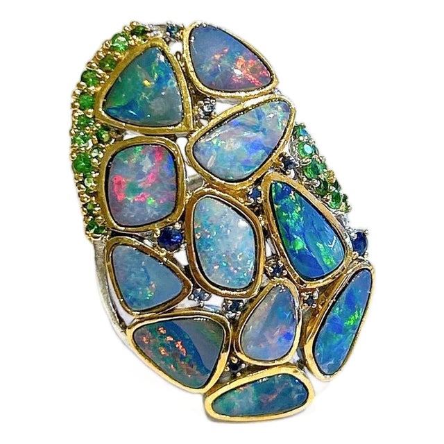 Bochic “Orient” Vintage Sapphire, Garant & Blue Opal Set In 18K Gold & Silver For Sale