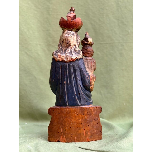Seated Virgin and Child in Polychrome Wood For Sale - Image 9 of 12