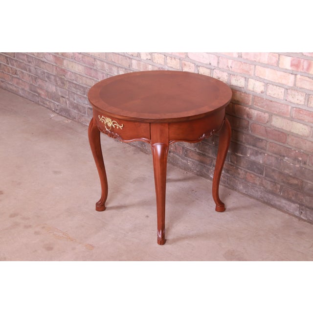 Baker Furniture French Provincial Louis XV Walnut and Burl Wood Tea Table, Newly Refinished For Sale - Image 13 of 13