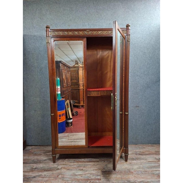 Late 19th Century Louis XVI Mahogany and Veneered Wardrobe with Mirror For Sale - Image 6 of 10