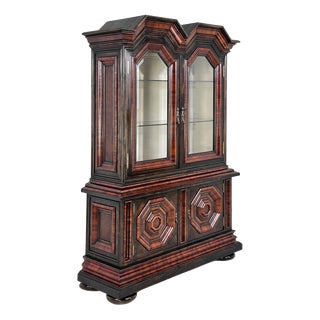 19th Century Kussenkast Display Bookcase in Wood Marquetry, Glass and Velvet For Sale