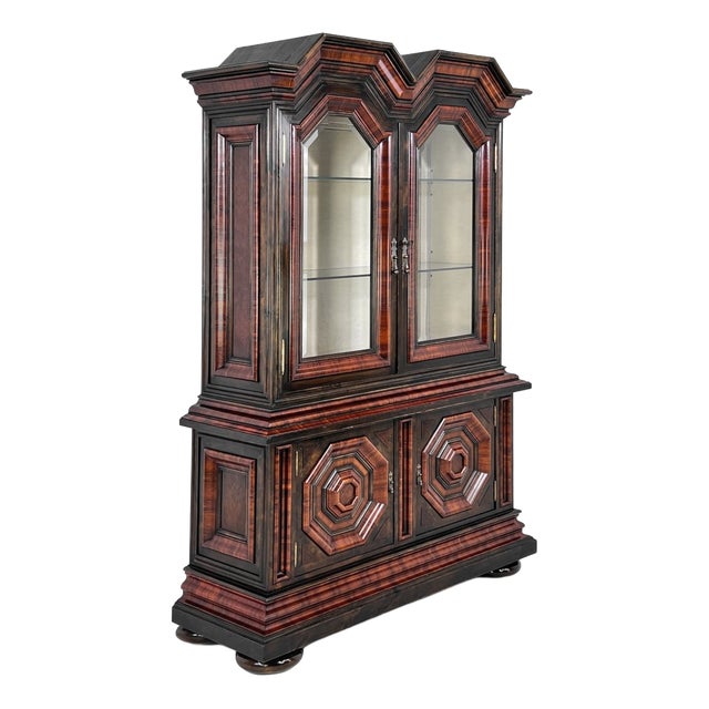 19th Century Kussenkast Display Bookcase in Wood Marquetry, Glass and Velvet For Sale