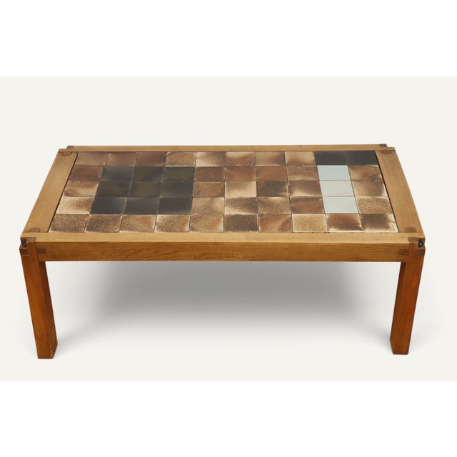 Wood Coffee Table in Elm and Ceramic by Pierre Chapo, 1960 For Sale - Image 7 of 17