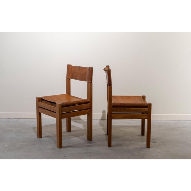 Rationalist French Chairs in Leather and Wood, 1970s, Set of 2 For Sale - Image 4 of 12