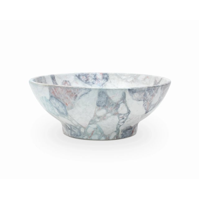 White Large Decorative "Marbled" Ceramic Bowl For Sale - Image 8 of 8