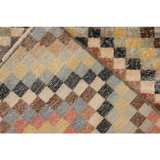 1960s Distressed Vintage Square Rug in Stone Blue, Beige-Brown ...