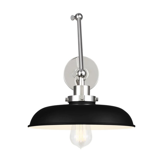 2020s Chapman & Myers by Visual Comfort Studio Wellfleet Double Arm Wide Task Sconce, Midnight Black & Polished Nickel For Sale - Image 5 of 5