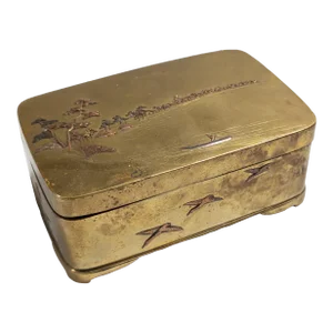 19th Century Japanese Meiji Mixed Metal Box With Birds and Landscape