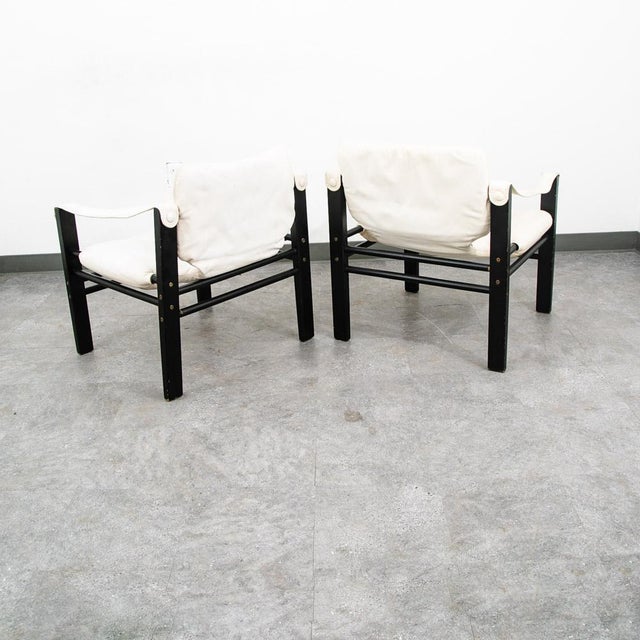 Mid-Century Modern 1960s Mid Century Danish Modern Lounge Chair Set White Black Leather Skipper Safari For Sale - Image 3 of 12