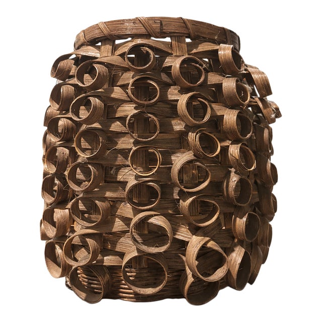 9 Inch Woodsplint Porcupine-Curl Decorative Basket, Ho-Chunk Style, C. 1950s–1970s For Sale