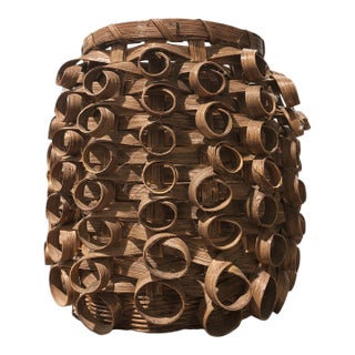 Textural 9 Inch Woodsplint Porcupine-Curl Decorative Basket, Ho-Chunk Style, C. 1950s–1970s For Sale