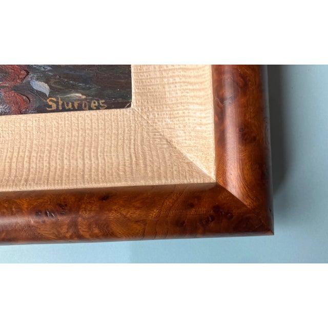 Blue 1960s Dockside Boats, Coastal Oil Painting by Sturges, Signed and Framed For Sale - Image 8 of 10