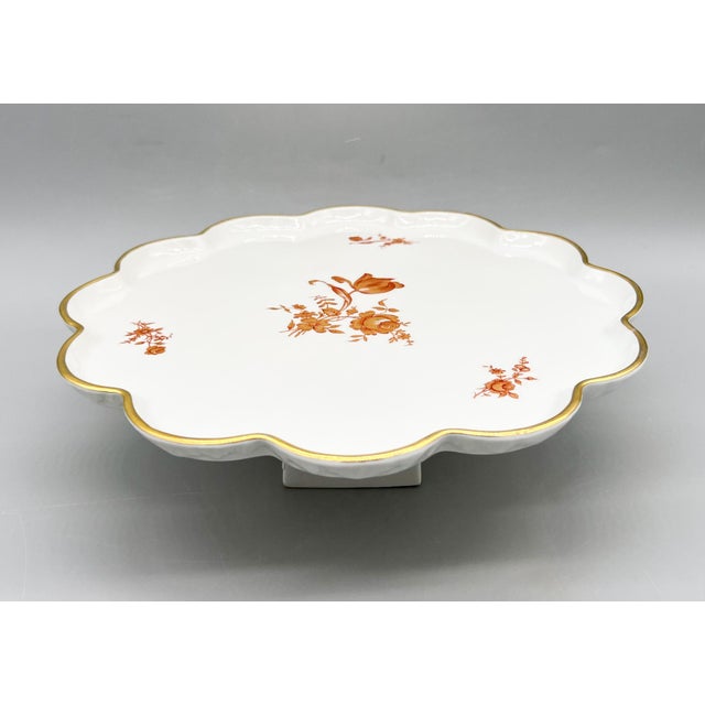 Vintage Limoges France Porcelain Pedestal Cake Stand With Matching Server – Gilt Scalloped Edge For Sale - Image 16 of 16