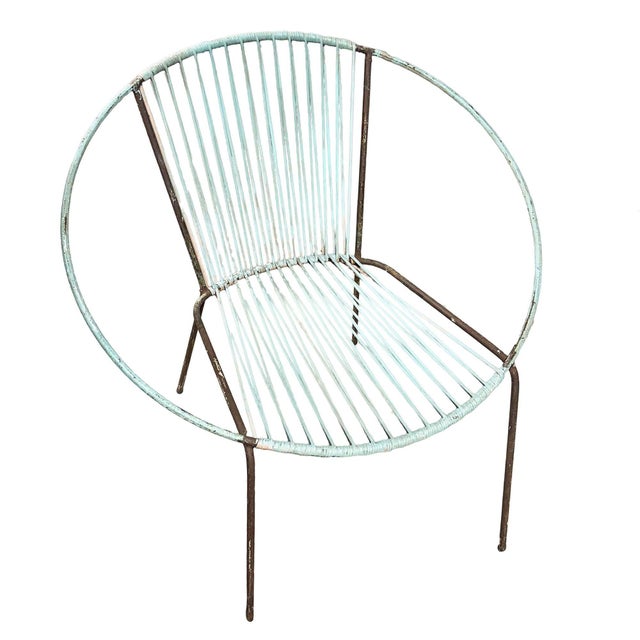 Original pair of Mid-century modern iron hoop chairs by Salterni, a classic outdoor furniture design from the 1950s. These...