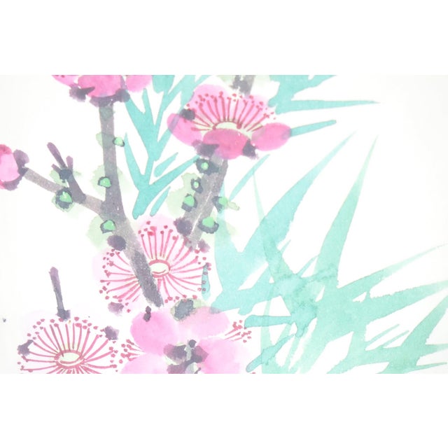 Realism Asian Bird Flora Original Watercolor Painting on Paper Signed For Sale - Image 3 of 5