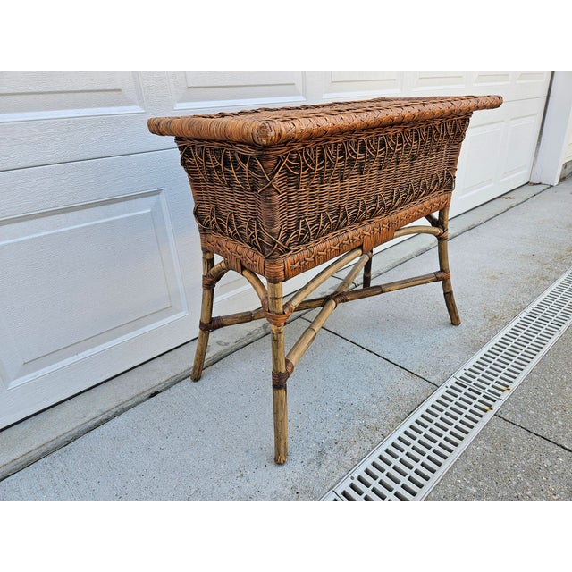 Palecek Rattan Bamboo Side Table Lidded Planter Box For Sale - Image 4 of 12