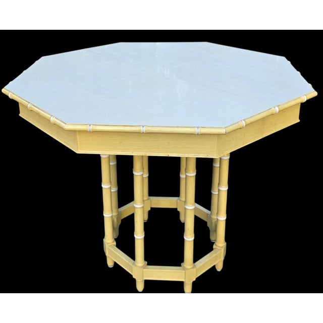 1980s Thomasville Hollywood Regency Faux Bamboo Octagonal Dining Table and Four Side Chairs in Ivory Lacquer, Circa 1980 For Sale - Image 5 of 12