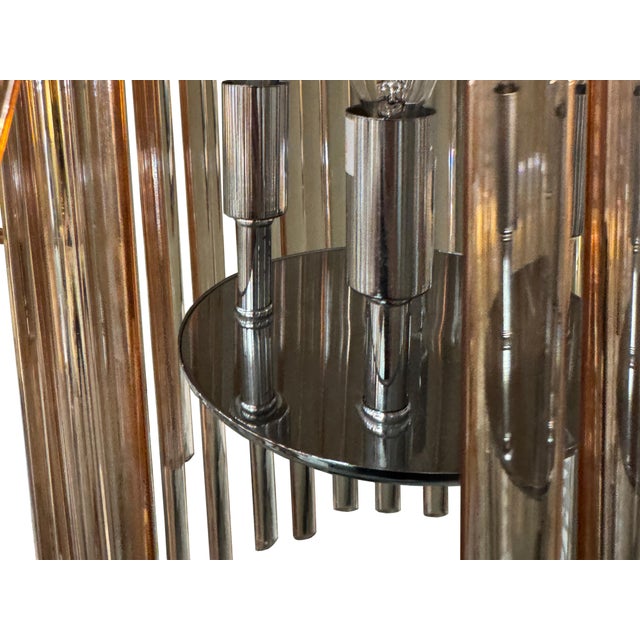 2010s Mid Century Style Currey and Co. Pink Glass Swizzle Stick Chandelier For Sale - Image 5 of 16