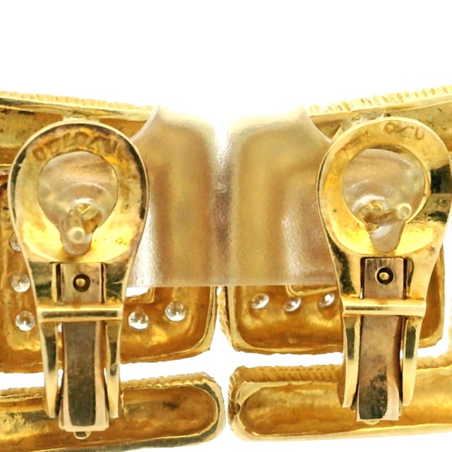 Ilias Lalaounis 18k Gold Diamond Textured Geometric Earrings, Circa 1970s, A Pair For Sale - Image 10 of 16