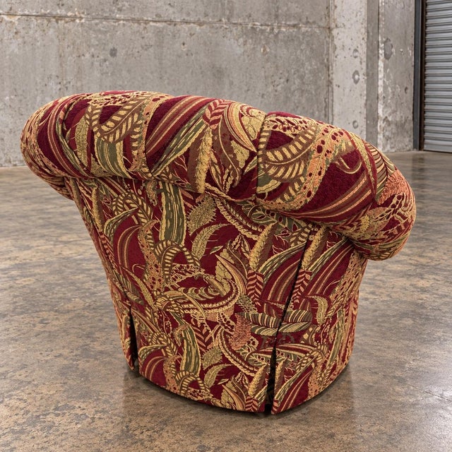 Custom Designer Plant Leaf Pattern Burgundy Armchair For Sale In Los Angeles - Image 6 of 6