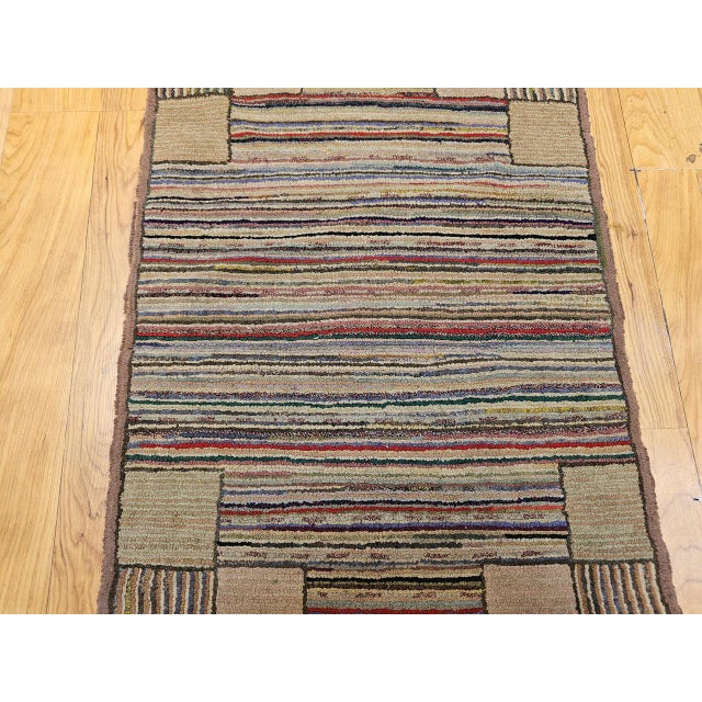 Textile Vintage American Hand Hooked Rug, Folk Art, Geometric Stripe Pattern, 2x3 For Sale - Image 7 of 11