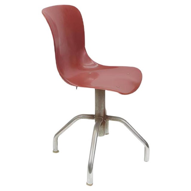 Office Chair with Ergonomic Seat in Brick Red Plastic, 1950s For Sale - Image 4 of 4