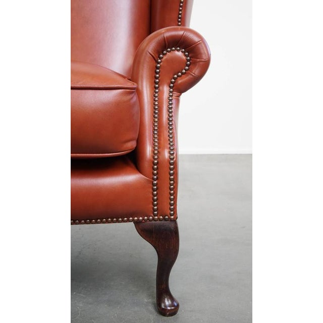 English Chesterfield Wing Chair in Cowhide Leather For Sale - Image 9 of 16