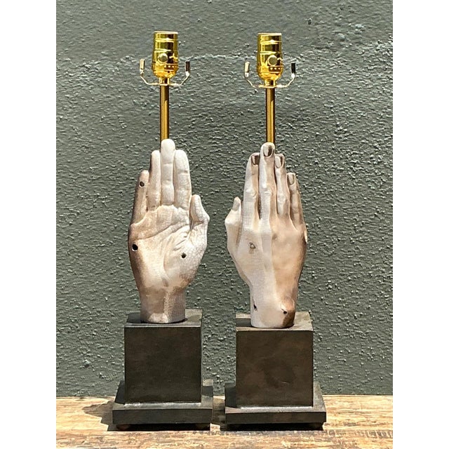 Vintage Ceramic Hand Sculpture Table Lamps - A Pair For Sale - Image 4 of 16