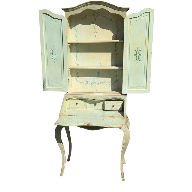 1940s Gustavian Style Painted Light Blue Secretary Desk Cabinet For Sale - Image 5 of 6