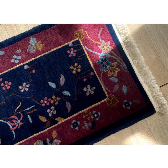 1920s Antique 1920s Art Deco Chinese Rug 2.1' X 4.3' (64cm X 131cm) For Sale - Image 5 of 9