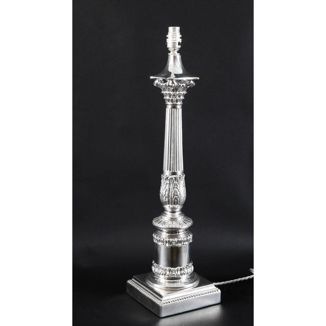 Antique Silver-Plated Corinthian Column Table Lamps, 1890s, Set of 2 For Sale - Image 4 of 12