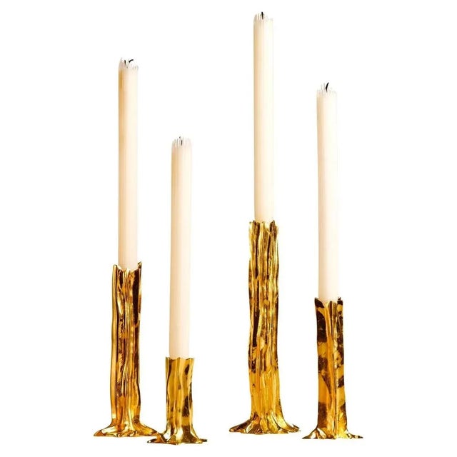 24K Gold Arbor Candlesticks by Studio Palatin, Set of 4 For Sale - Image 6 of 6