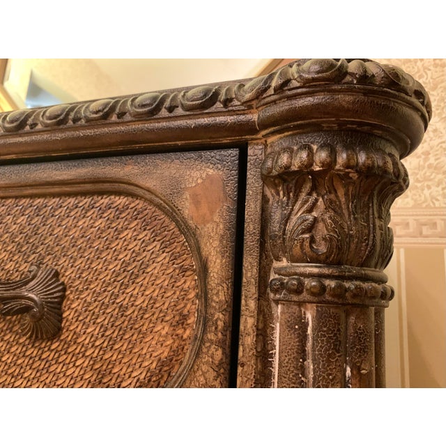 Wood Elegant Ornately Carved Rattan Chip Dresser For Sale - Image 7 of 15