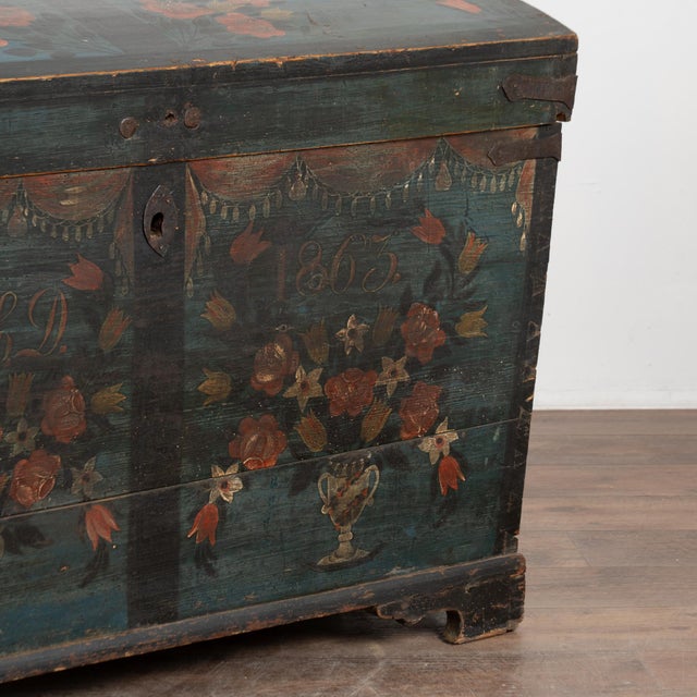 19th Century Swedish Original Painted Dome-Top Trunk, Dated 1863 For Sale - Image 13 of 15