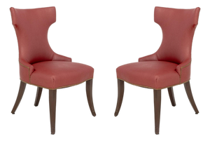 Contemporary Red Upholstered Chairs, Pair
