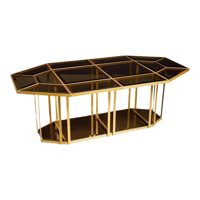 Reconfigurable Dining / Cafe / Center Table in Gilt and Smoked Glass, c. 1980s For Sale