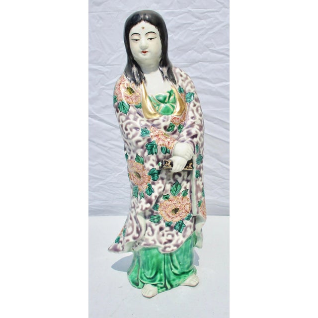 Green 1900s Japanese Kutani Kannon Porcelain Figurine For Sale - Image 8 of 8