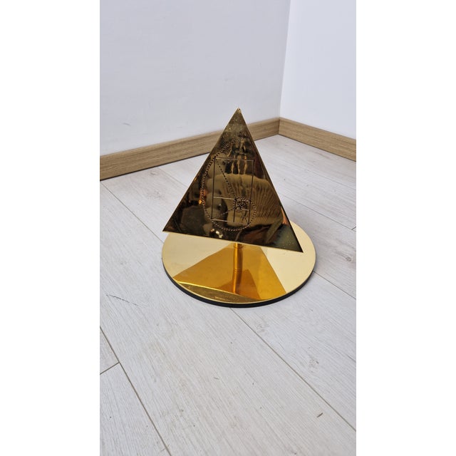 1980s designer lamp sculpture "The Tetrahedron - Fire," a gold-plated metal edition, signed on the side and numbered...