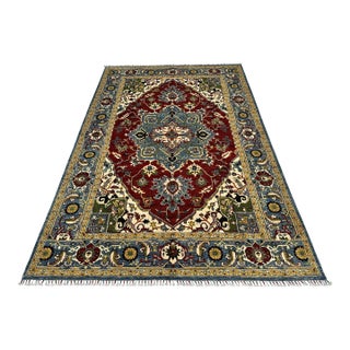 Red Heriz Hand-Knotted Wool Rug - 8'6" X 6'9" For Sale