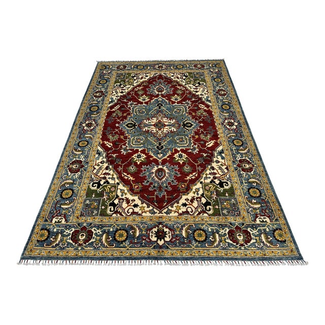 Red Heriz Hand-Knotted Wool Rug - 8'6" X 6'9" For Sale