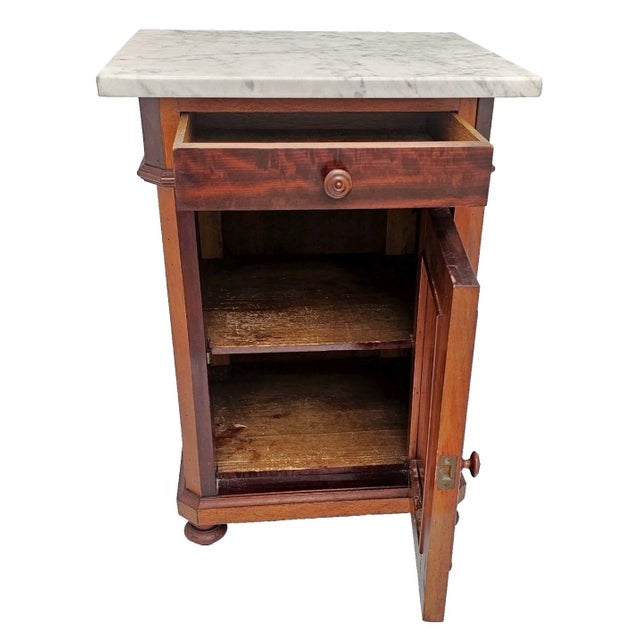 Antique 1890s Marble Top Nightstand Mahogany Victorian Cabinet Stand For Sale - Image 14 of 18
