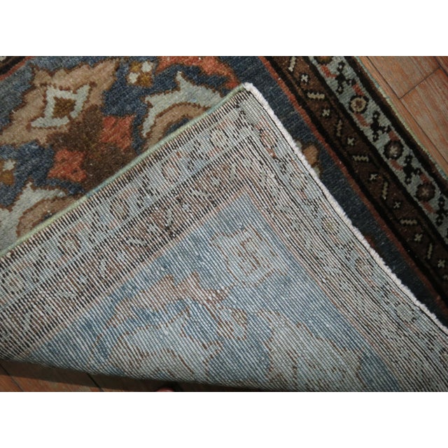 Persian Early 20th Century Persian Malayer Square Green Brown Orange Mat For Sale - Image 3 of 6