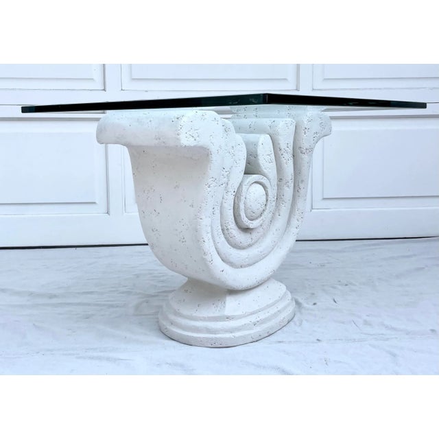 White Modern Sculptural Plaster and Glass Side Table For Sale - Image 8 of 11