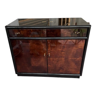 1970s Henredon Scene III Bar Server Cabinet in Burl Myrtlewood and Black Lacquer For Sale