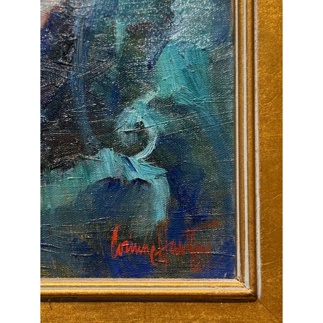 A luminous oil painting by listed American Impressionist Corinne Hartley (1924–2020), depicting a young girl with...